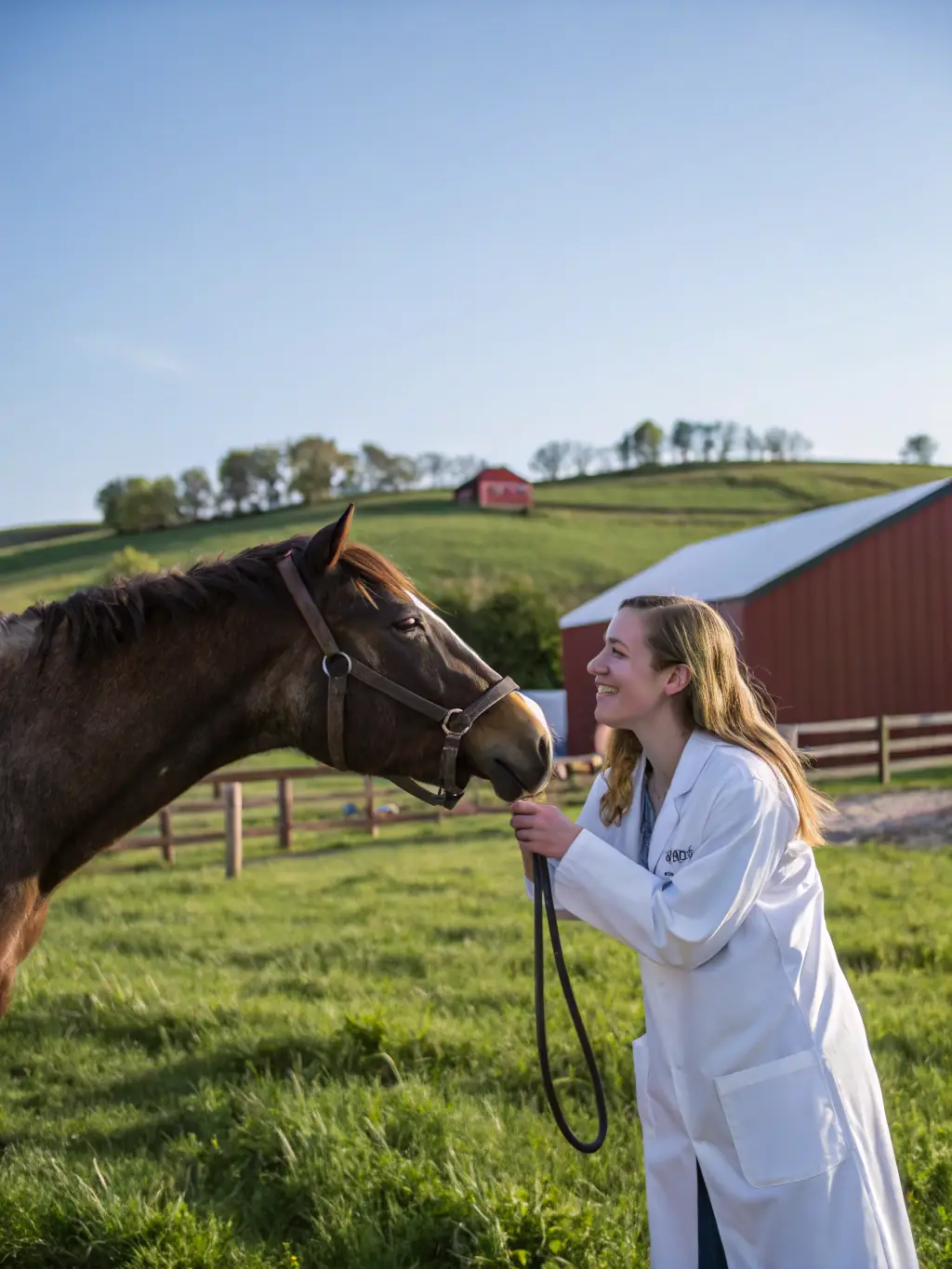 A veterinarian examining a horse during a breeding program, ensuring the health and genetic quality of the foal.